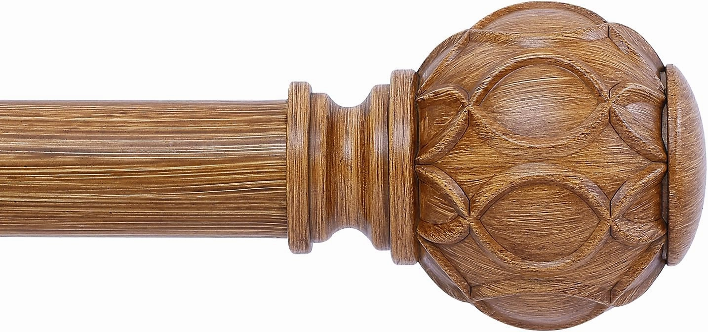 Wood Curtain Rods 66 to 120 Inch,1 Inch Adjustable Long Curtain Rod,Netted Wooden Window Curtain Rods,Farmhouse Rustic Heavy Duty Curtain Rods,Brown Wood Grain Decorative Drapery Rods 66-120"