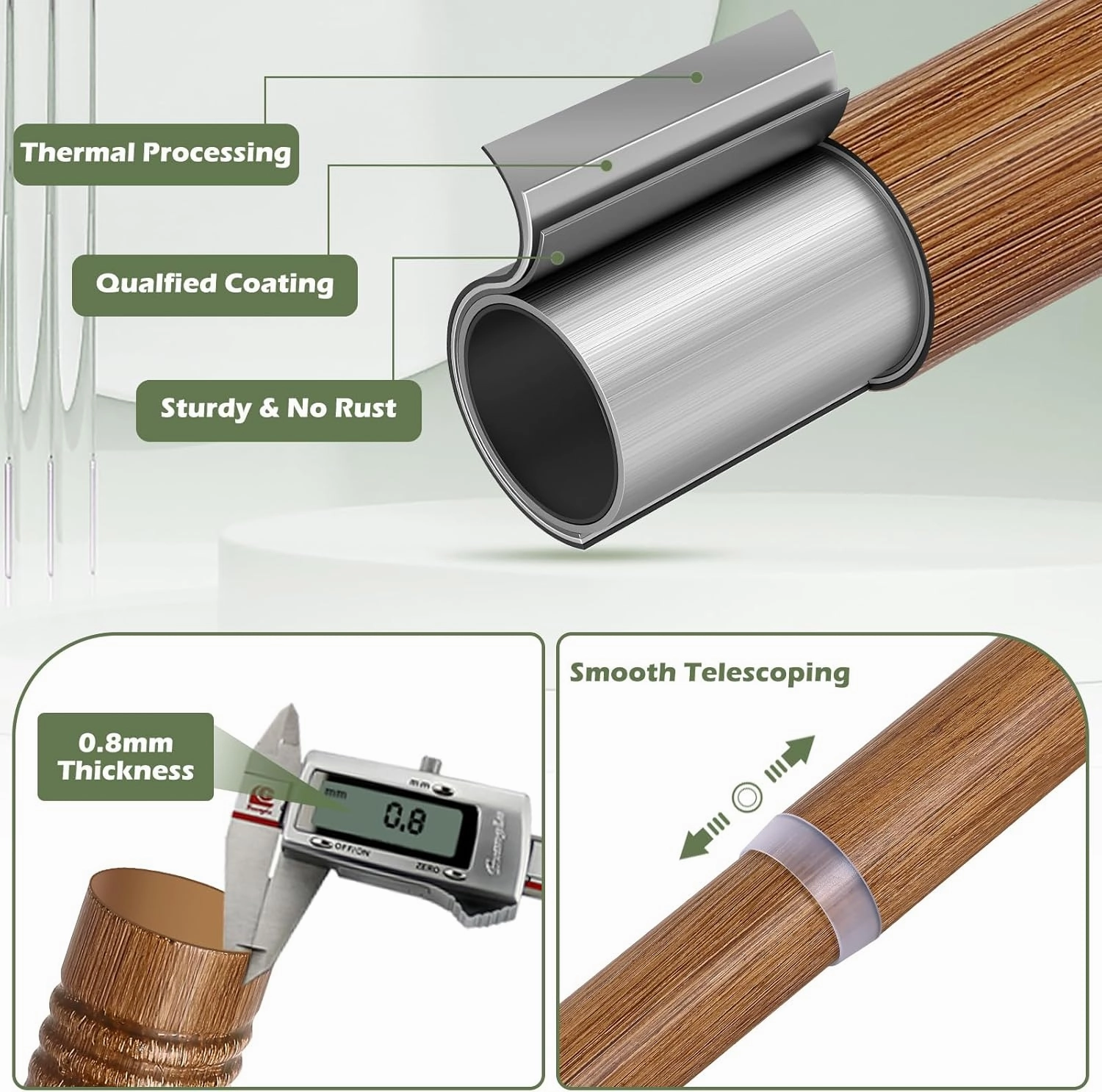 Wood Curtain Rods 66 to 120 Inch,1 Inch Adjustable Long Curtain Rod,Netted Wooden Window Curtain Rods,Farmhouse Rustic Heavy Duty Curtain Rods,Brown Wood Grain Decorative Drapery Rods 66-120"