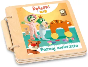 Wooden Bobaski Book and Teddy Bear - Meet Animals, Wooden Toy for The Little Ones, Organic Toy for Years from 6 Months