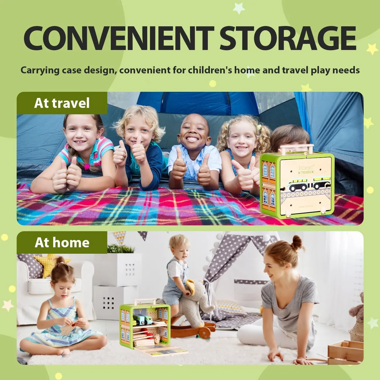 Wooden Train Track Set, Wooden Railway Set Toy with Magnetic Train for Toddlers, Train Set with Blocks Storage Box for Kids Boys and Girls Ages 3 