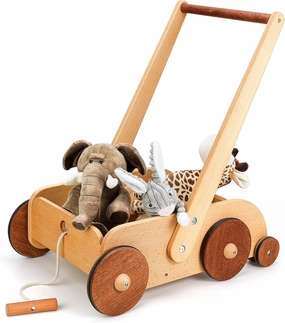 Wooden Baby Walker, Adjustable Speed Anti-Rollover Push Walker Toy for Babies Learning to Walk, Natural Wood Toddler Push and Pull Toys Wagon Birthday Toy for Boy Girl 1-3(Patent Protection)