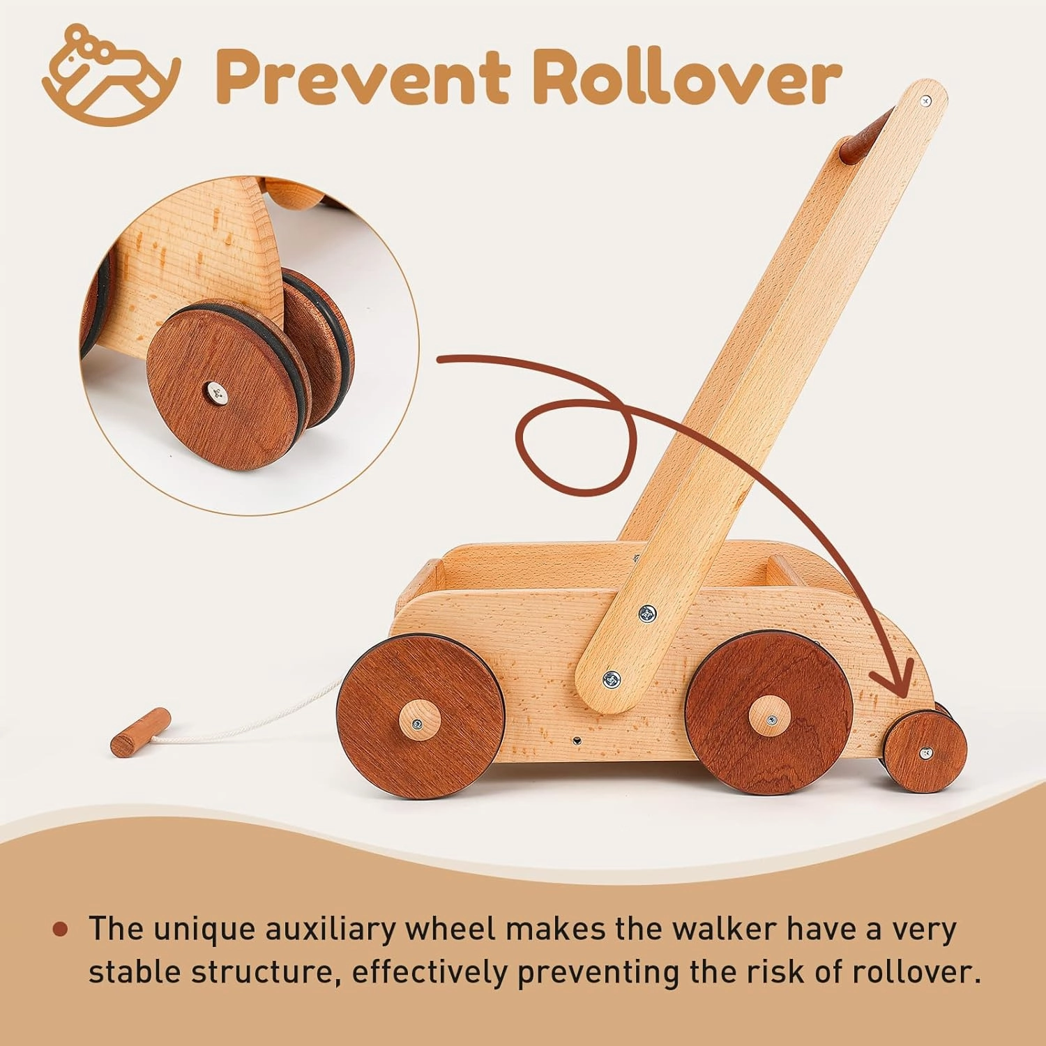 Wooden Baby Walker, Adjustable Speed Anti-Rollover Push Walker Toy for Babies Learning to Walk, Natural Wood Toddler Push and Pull Toys Wagon Birthday Toy for Boy Girl 1-3(Patent Protection)