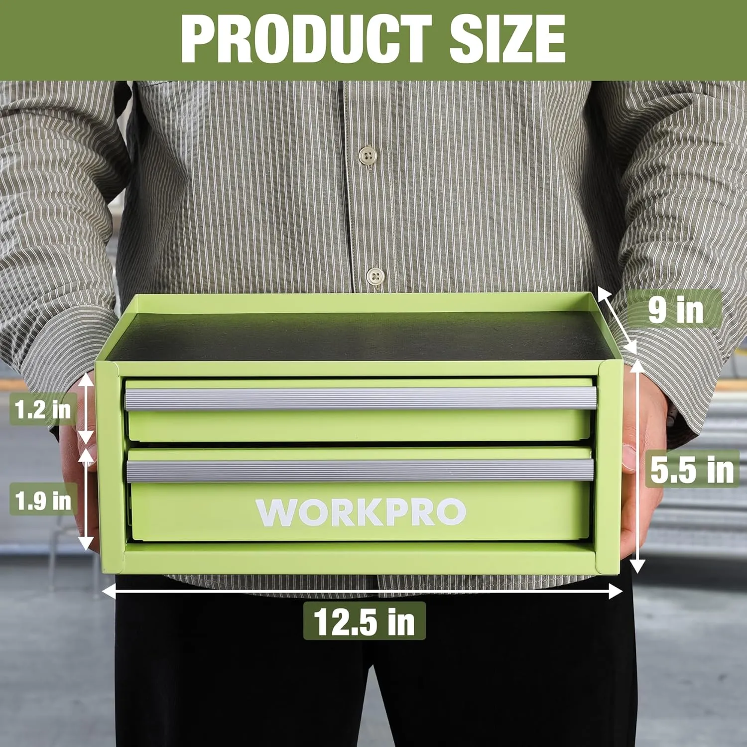WORKPRO 12.5" Mini Tool Box with 2 Drawers & 1 Open Top Storage, Small Metal Tool Chest with PVC Liners & PP Feet Pads, Cold Rolled Steel Toolbox with Drawer Liners & Magnetic Tabs