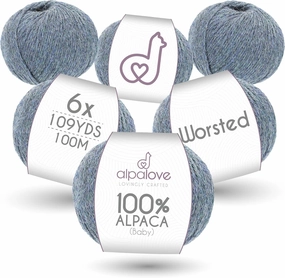 Worsted Set (6 x 1.75 oz) Super Soft Baby Alpaca Knitting Yarn Grey Green 656 Yards