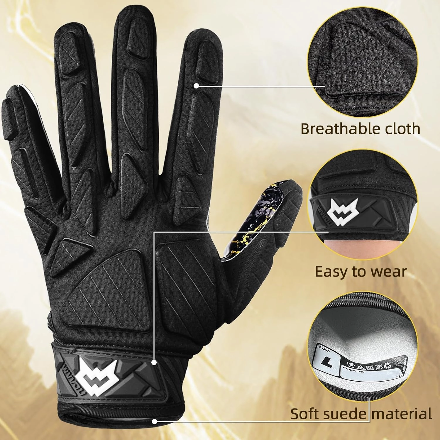 WVVOU Padded Football Gloves, Sticky Padded Receiver Gloves,Football Lineman Gloves