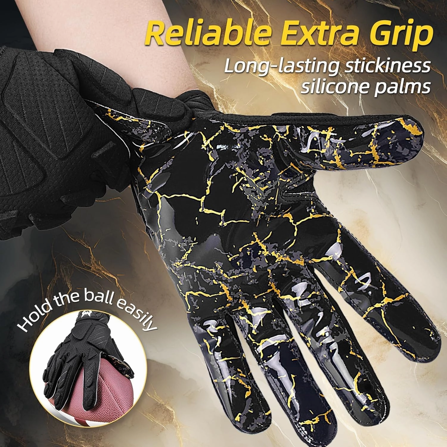 WVVOU Padded Football Gloves, Sticky Padded Receiver Gloves,Football Lineman Gloves