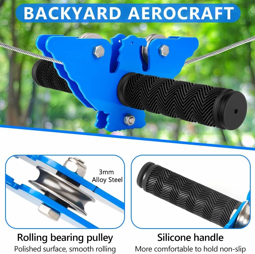 X XBEN 180FT Zip line Kits for Backyard, Zip Lines for Kid and Adult, Included Swing Seat, Ziplines Brake, and Steel Trolley, Outdoor Playground Equipment