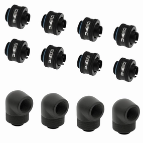 XSPC G1/4" 3/8" ID, 1/2" OD Compression Fitting V2 (8-Pack) and G1/4" 90 Degree Rotary Fitting V2 (4-Pack) Bundle, Matte Black