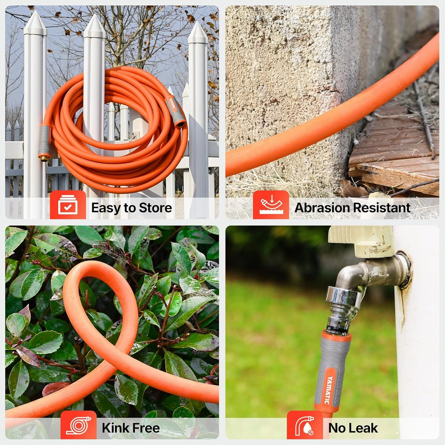 YAMATIC Garden Hose 5/8 in x 40 ft, Ergonomic Swivel Fittings, Burst 600 PSI, Heavy Duty, Flexible and Lightweight Water Hose with 2 Set Quick Connect