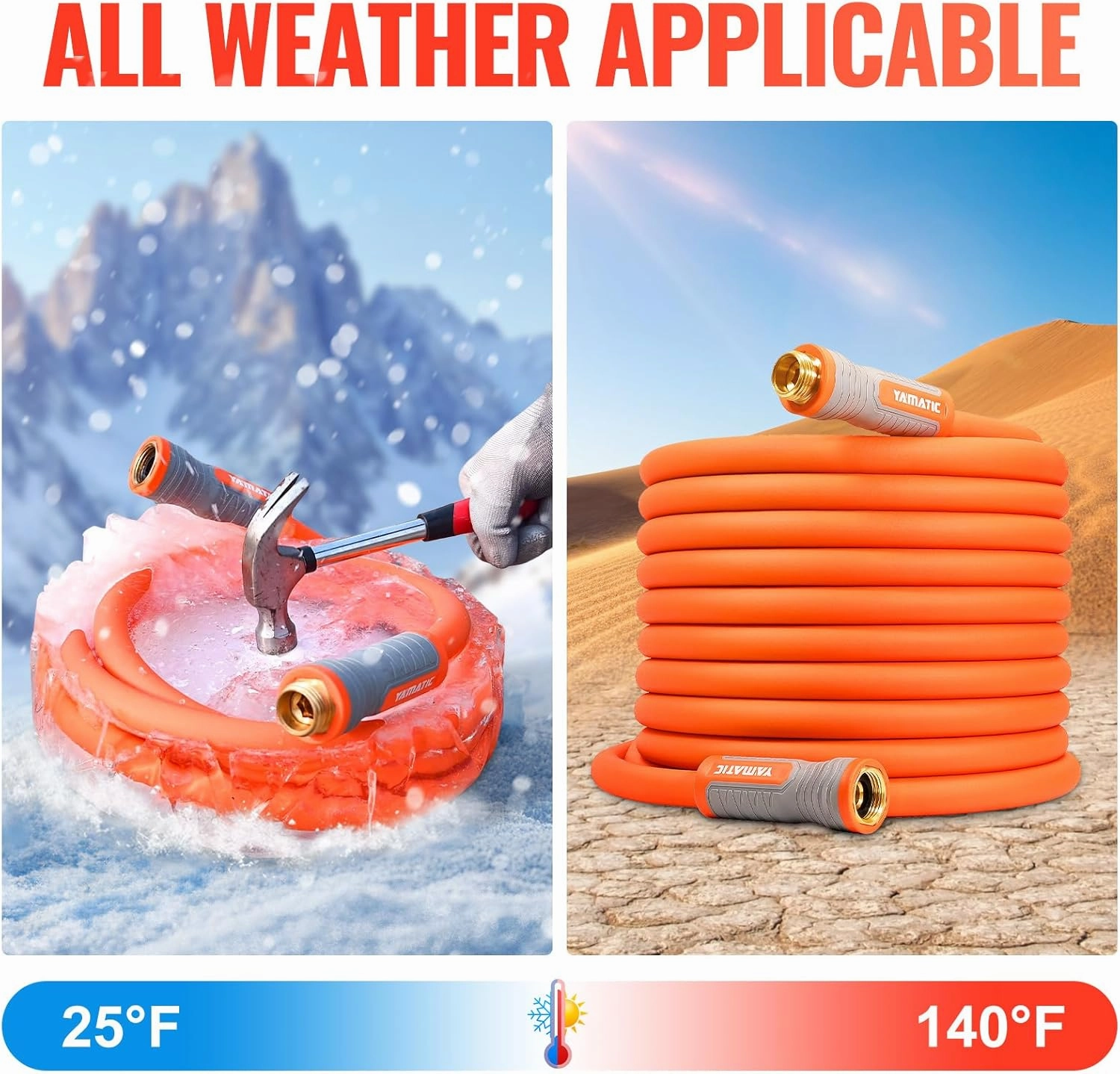 YAMATIC Garden Hose 5/8 in x 40 ft, Ergonomic Swivel Fittings, Burst 600 PSI, Heavy Duty, Flexible and Lightweight Water Hose with 2 Set Quick Connect