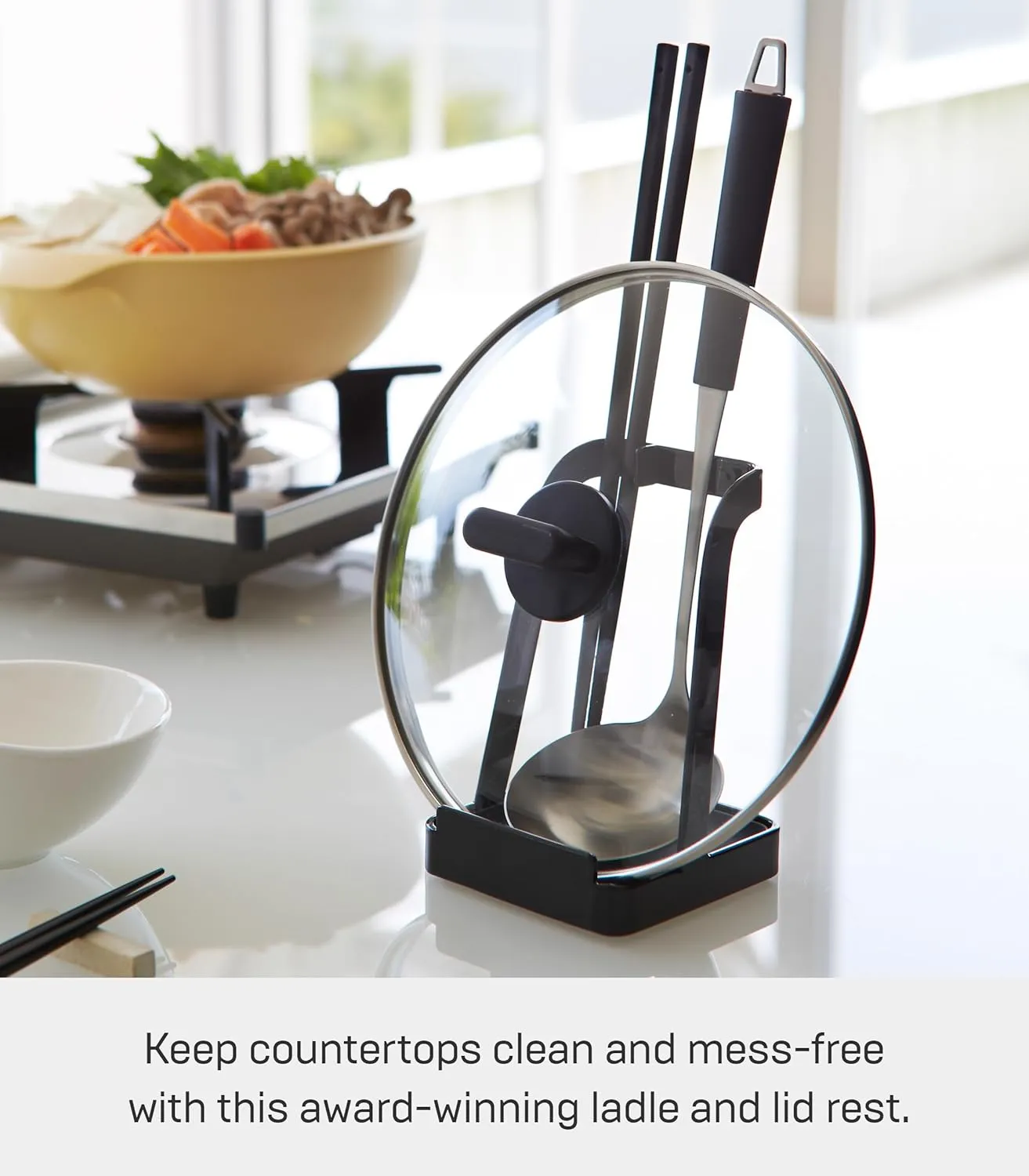 YAMAZAKI Home 2249 Tower Ladle Holder-Lid Stand for Utensils in Kitchen, Black 2248-P
