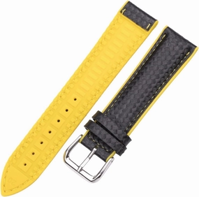 yaoqijie New Leather   Rubber Watchbands Women Men Yellow Orange Black 18 20 22mm Watch Band Strap Bracelet with Pin Buckle Lasting (Band Color : Yellow, Band Width : 18mm)