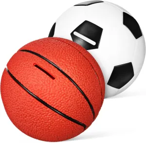 Yardwe 2pcs Sports Piggy Bank Set Cartoon Banks for Boy Girl Includes Basketball Soccer Great for Saving Money and Home Decor Boys and Girls