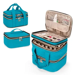 Yarwo 3 Layers Nail Polish Organizer Holds 48 Bottles (15ml/0.5 fl.oz), Detachable Nail Polish Case with Adjustable Dividers, Travel Case for Manicure Set, Teal (Bag Only, Patent Pending)