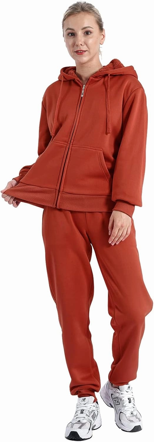 Yasumond Women's Sweatsuit Outfits Sherpa Lined Hooded Tracksuits 2 Piece Set Hoodie & Sweatpants