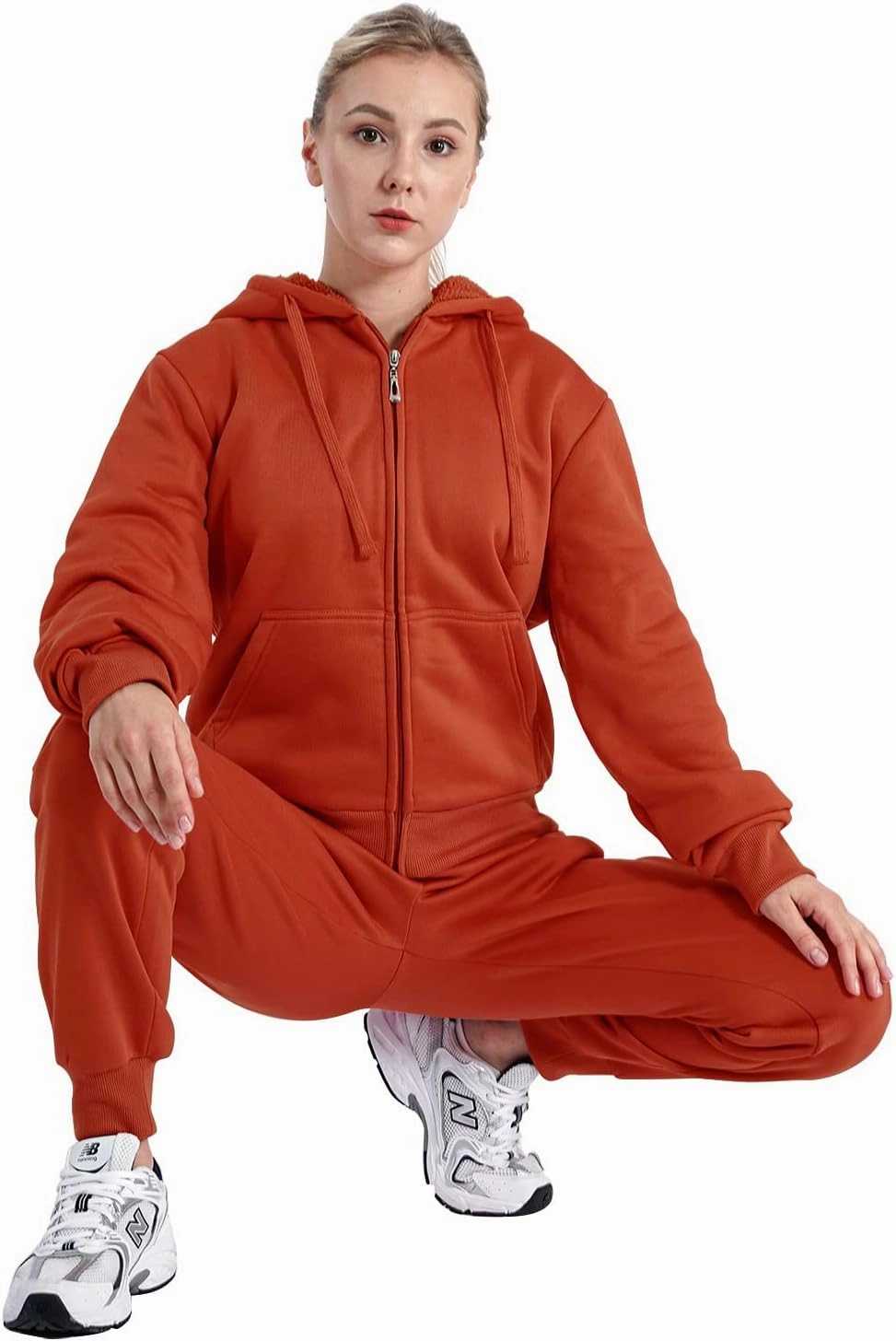 Yasumond Women's Sweatsuit Outfits Sherpa Lined Hooded Tracksuits 2 Piece Set Hoodie & Sweatpants