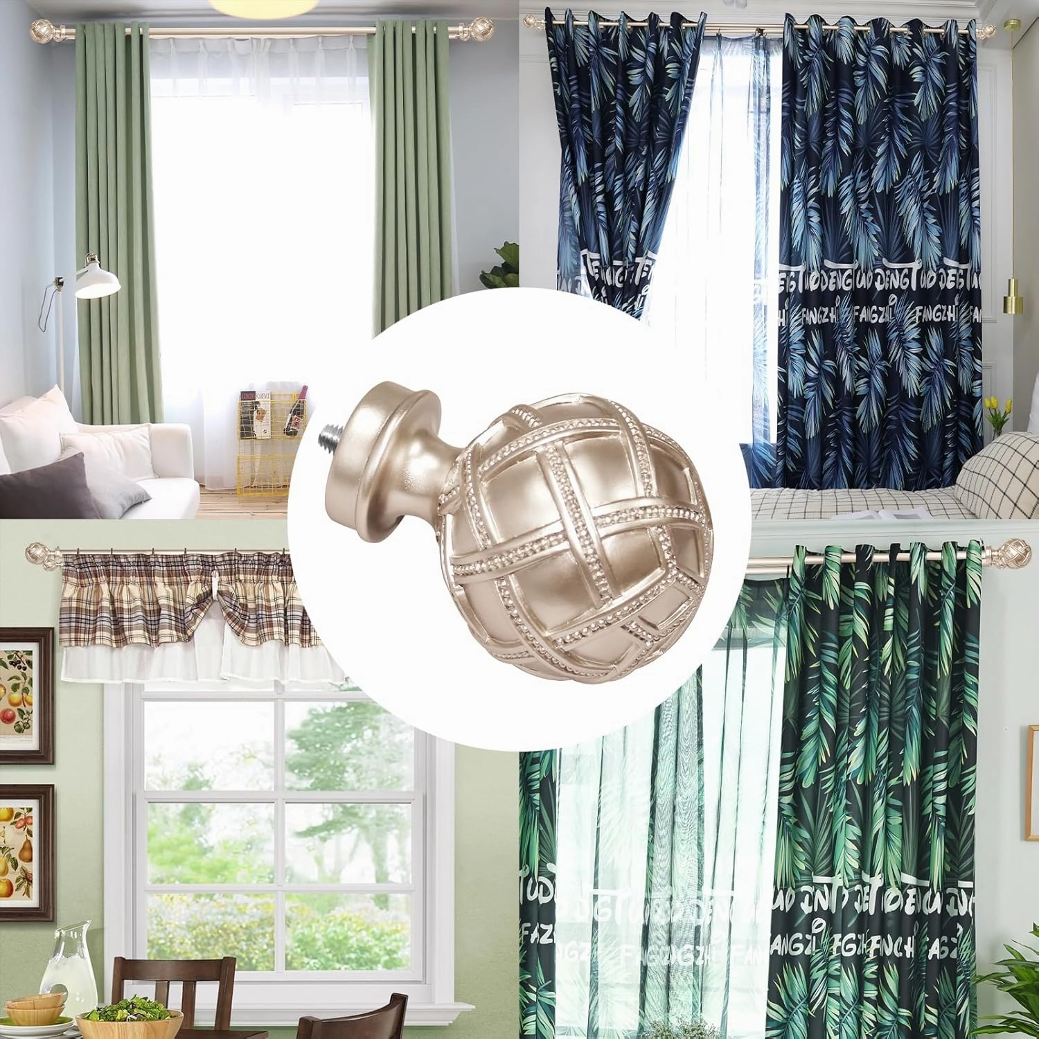 Ycolnaefllr 1 Inch Diameter Adjustable Double Curtain Rod - Double Curtain Rods For Windows 72 to 144 Inches, With Adjustable Curtain Rod Brackets And Netted Texture Finials（Rose Gold）
