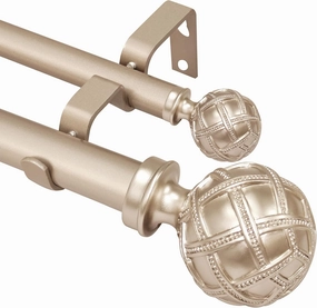 Ycolnaefllr 1 Inch Diameter Adjustable Double Curtain Rod - Double Curtain Rods For Windows 72 to 144 Inches, With Adjustable Curtain Rod Brackets And Netted Texture Finials（Rose Gold）