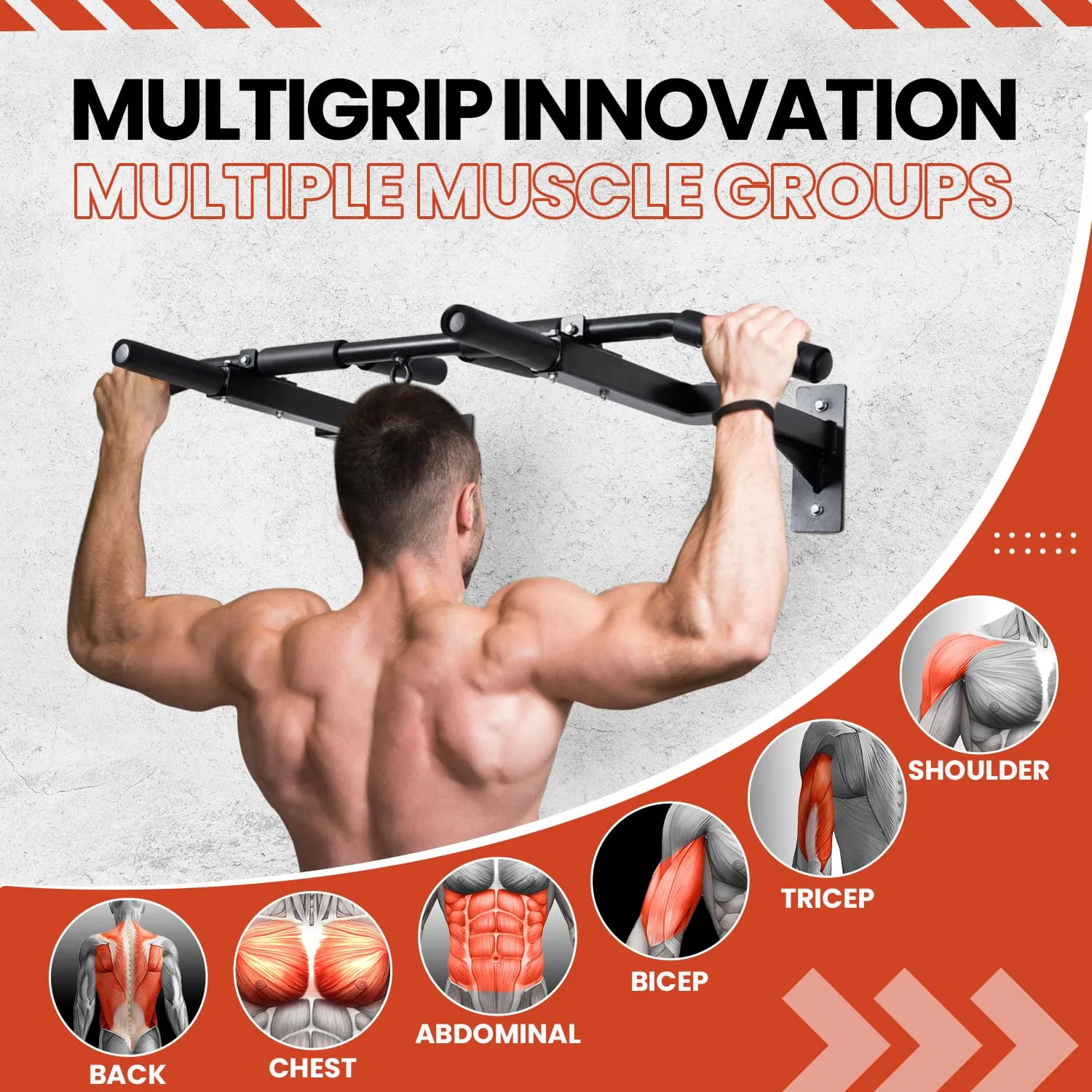Yes4All Multi-Grip Wall Mount Pull-Up Bar, 16 Inches & 24 Inches Reversible Stud and Wall Compatibility Mounted Pull Up Bar Design, Solid Construction Strength Training