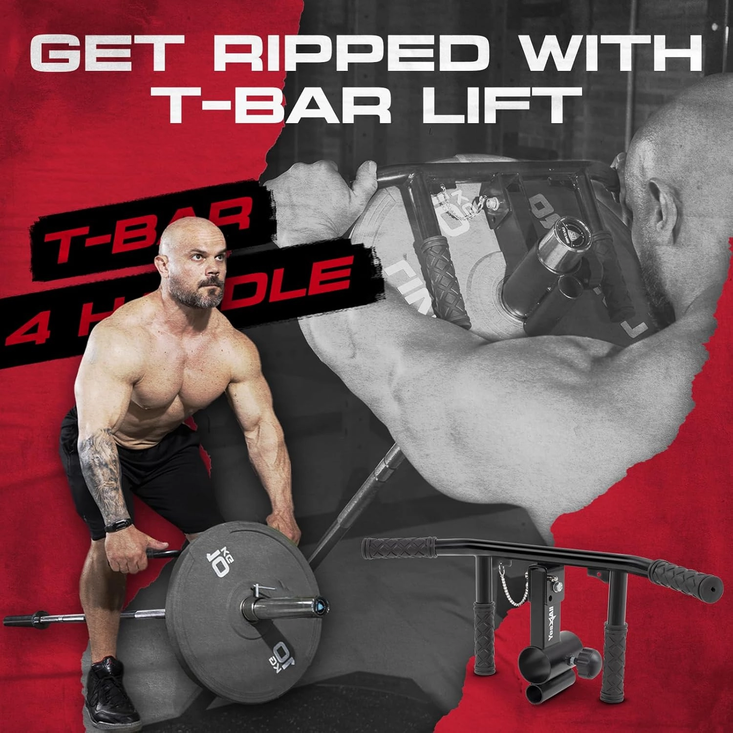 Yes4All 550LBS Multi-Grip Rowing Landmine Handle, T Bar LAT, Viking Press fits 1 & 2" Bar Sturdy Design, Easy to Install