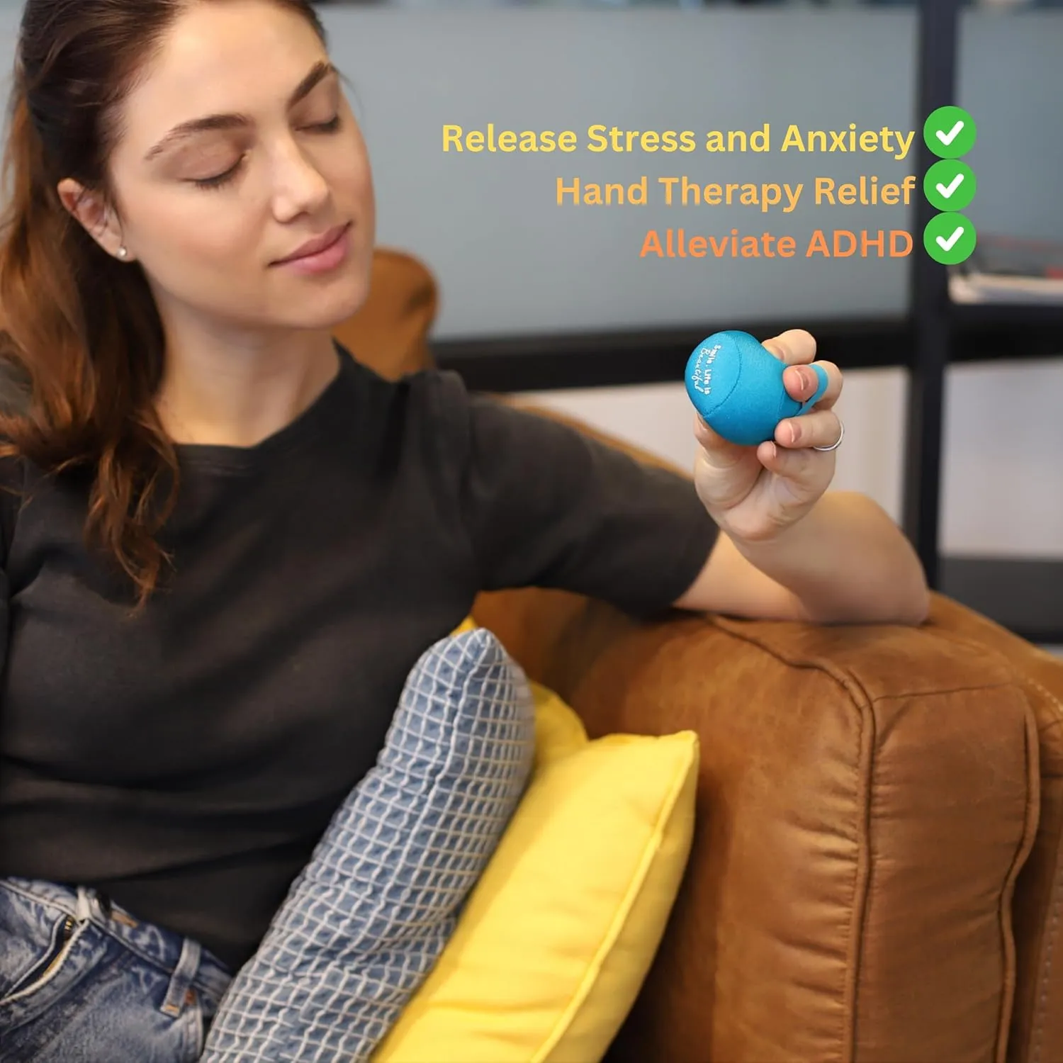 Yogi Stress Ball with Finger Grip Strap – Squeeze Ball for Anxiety Relief & Hand Therapy – Grip Strength Trainer for Adults & Kids, Fidget Toy for Stress Relief, Squishy Sensory Ball