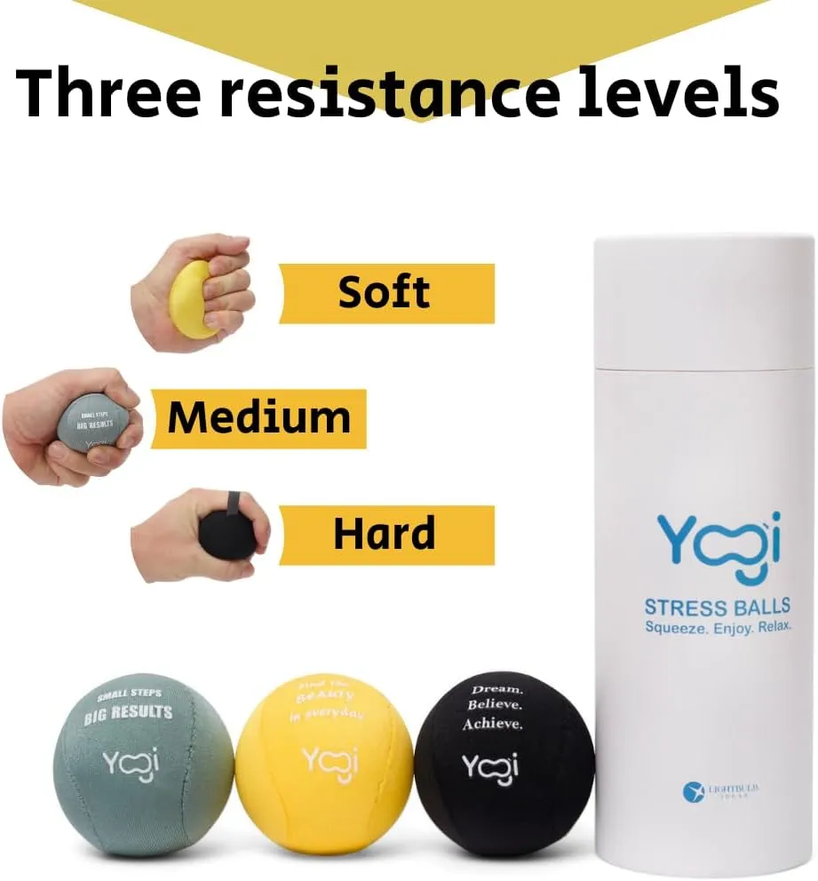 Yogi Stress Ball with Finger Grip Strap – Squeeze Ball for Anxiety Relief & Hand Therapy – Grip Strength Trainer for Adults & Kids, Fidget Toy for Stress Relief, Squishy Sensory Ball
