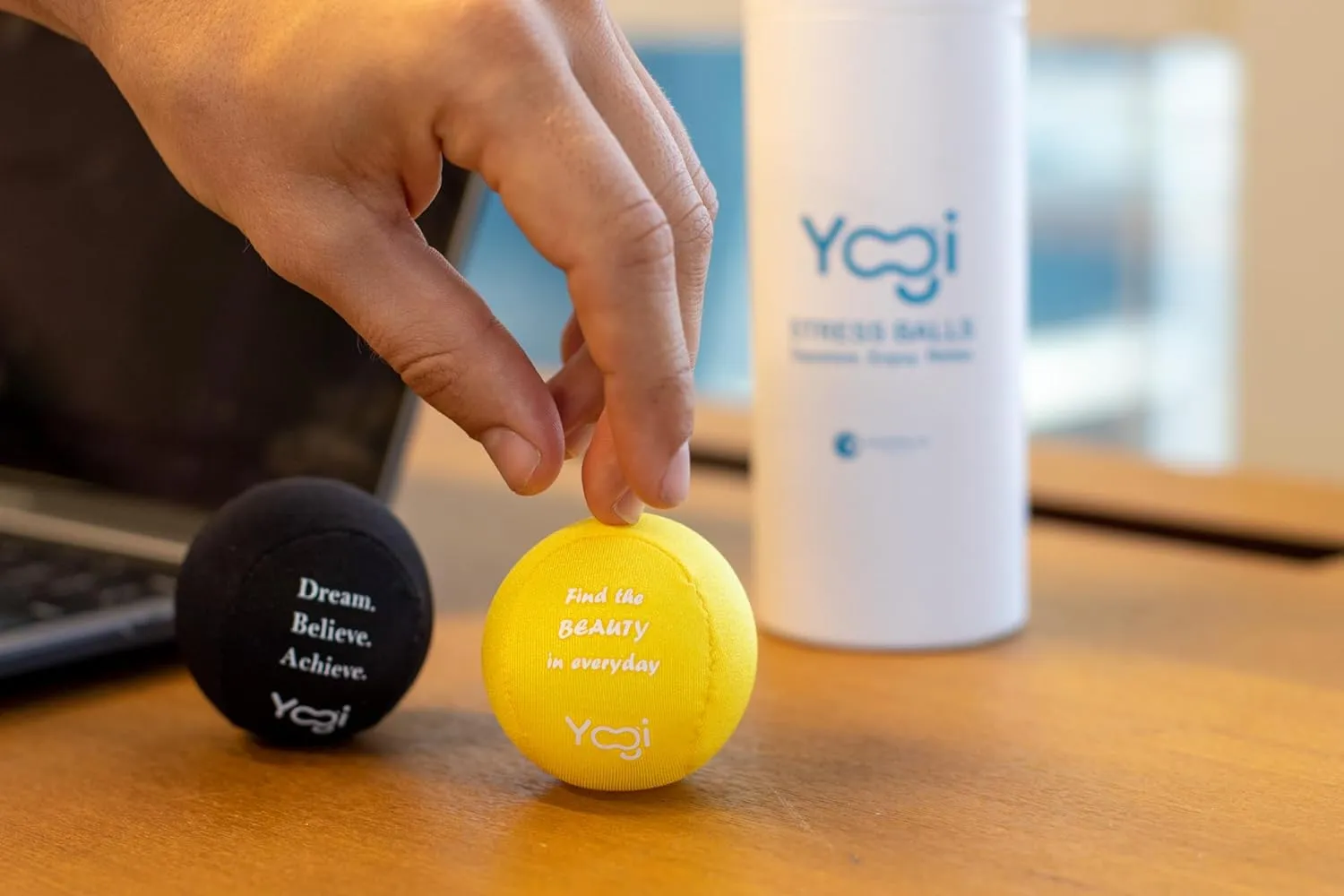 Yogi Stress Ball with Finger Grip Strap – Squeeze Ball for Anxiety Relief & Hand Therapy – Grip Strength Trainer for Adults & Kids, Fidget Toy for Stress Relief, Squishy Sensory Ball