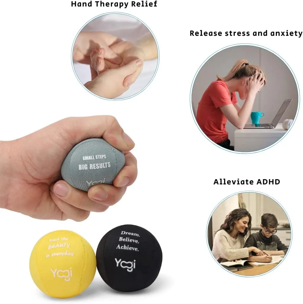 Yogi Stress Ball with Finger Grip Strap – Squeeze Ball for Anxiety Relief & Hand Therapy – Grip Strength Trainer for Adults & Kids, Fidget Toy for Stress Relief, Squishy Sensory Ball