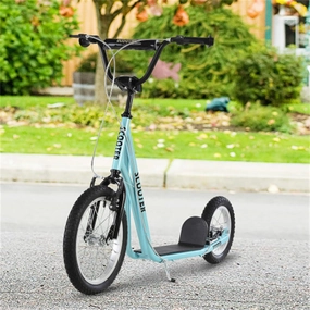 Youth Scooter Ride-On Toys Mobility Vehicle Toy Car Adjustable Handlebar, Front Wheel 16 Inch, Rear Wheel 12 Inch, Dual Brakes Inflatable Wheels, Suitable for Kids, Blue