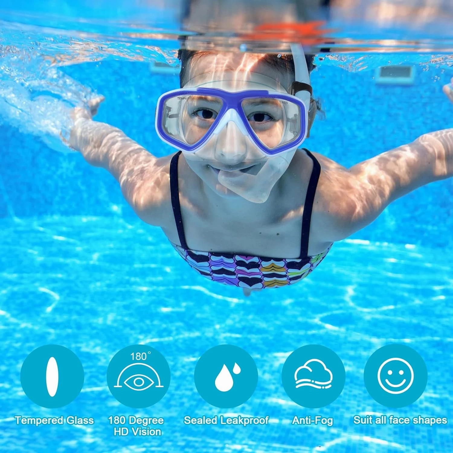 Youth Snorkel Set for Ages 7-16, Snorkeling Gear for Kids with Panoramic View Mask Anti-Fog Anti-Leak Full Dry Top Snorkel Fins Travel Bag for Swimming Diving