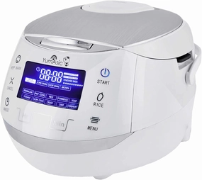 Yum Asia Sakura Rice Cooker with Ceramic Bowl and Advanced Fuzzy Logic (8 Cup, 1.5 Litre) 6 Rice Cook Functions, 6 Multicook Functions, Motouch LED Display, 120V Power (White and Siver)