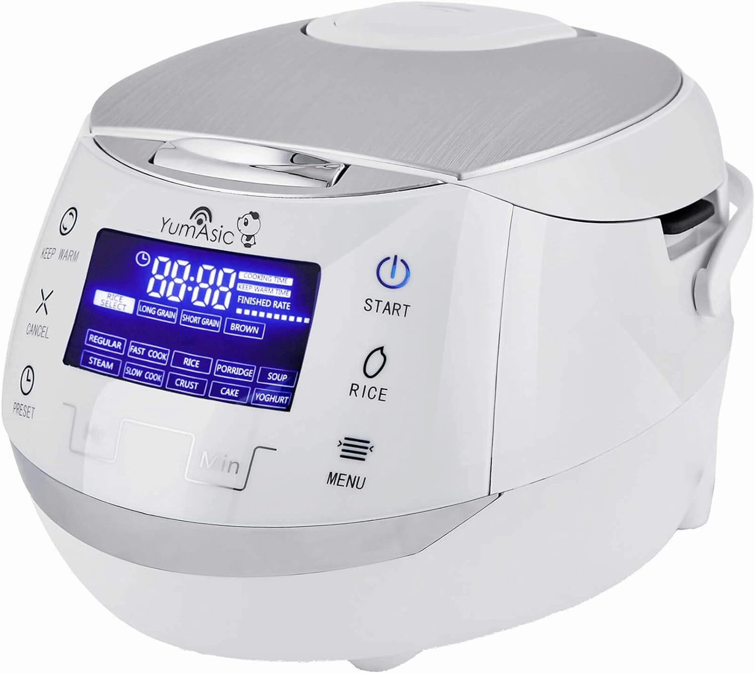 Yum Asia Sakura Rice Cooker with Ceramic Bowl and Advanced Fuzzy Logic (8 Cup, 1.5 Litre) 6 Rice Cook Functions, 6 Multicook Functions, Motouch LED Display, 120V Power (White and Siver)
