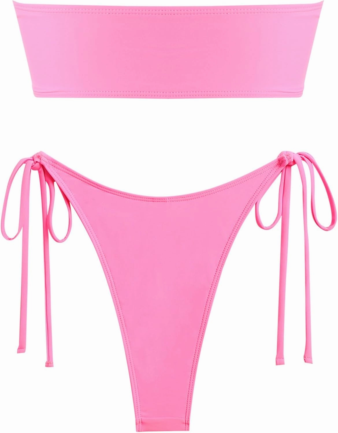 ZAFUL Metal Ring Bandeau Bikini Set Tie Side Bathing Suit High Cut 2 Piece Swimsuit Cutout Swimwear
