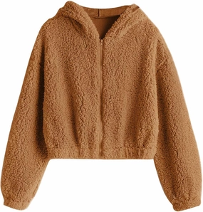 ZAFUL Women's Hooded Zip Up Faux Shearling Fluffy Teddy Jacket Coat
