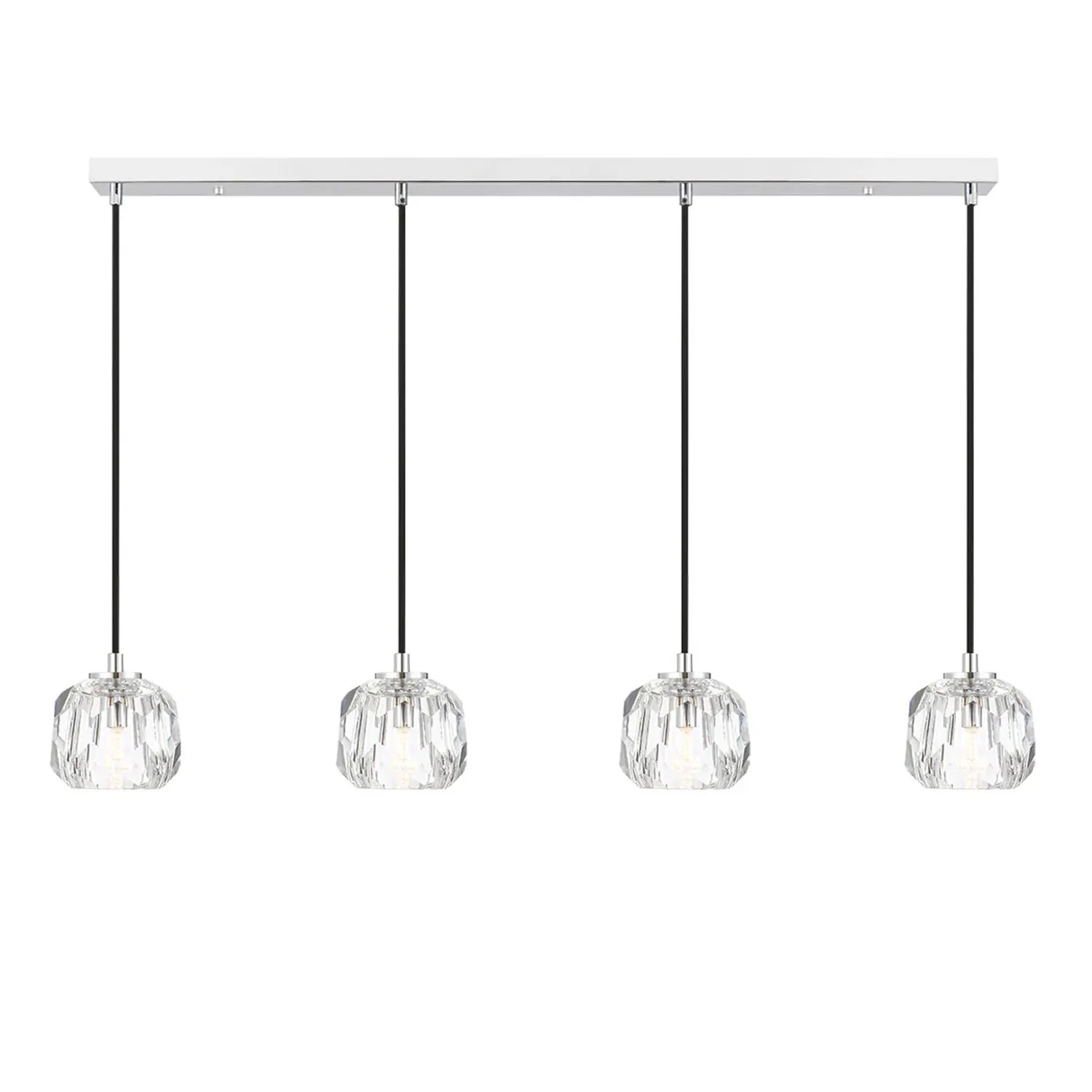 Zaha Bar LED Pendant Light 4Lt w/ Crystal Glass in Antique Gold or Chrome