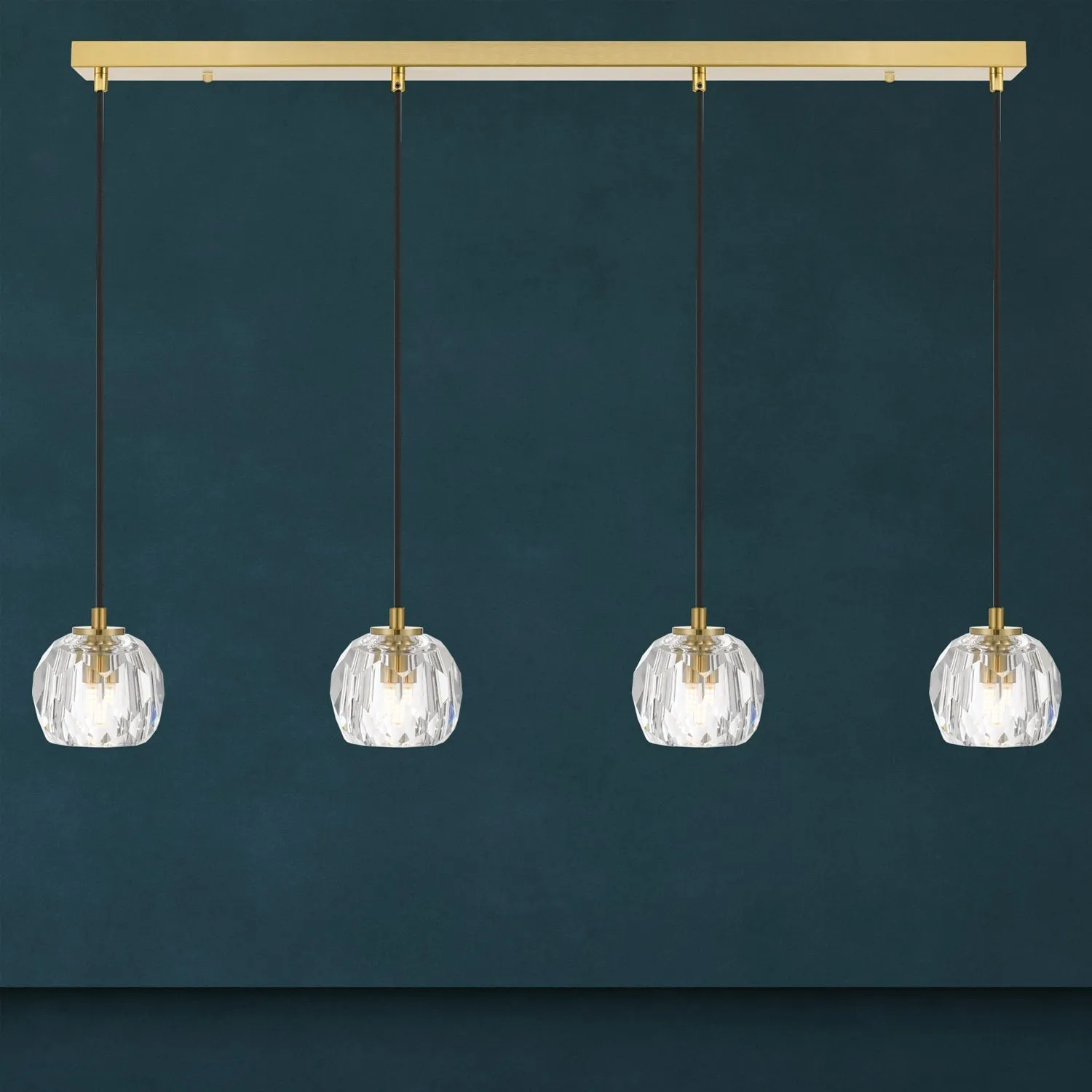 Zaha Bar LED Pendant Light 4Lt w/ Crystal Glass in Antique Gold or Chrome