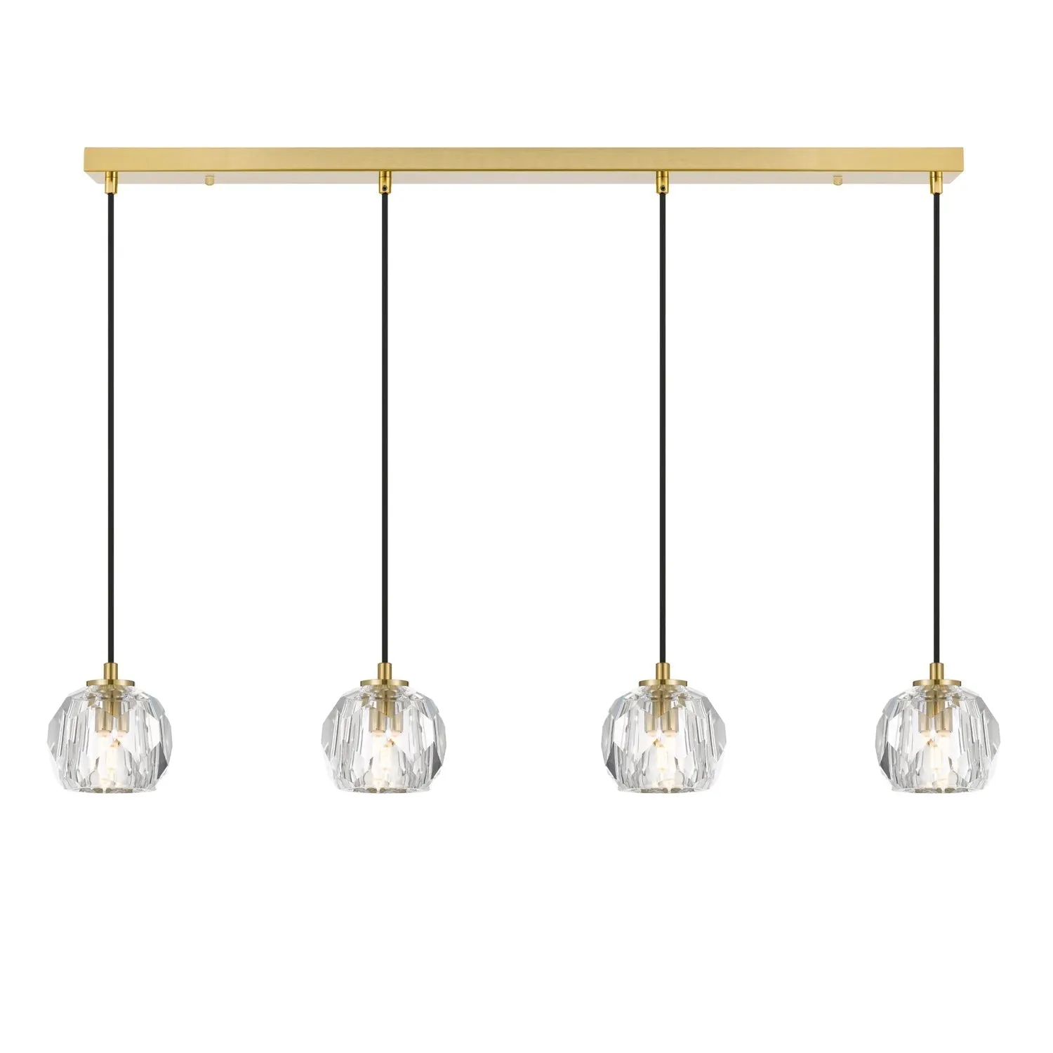 Zaha Bar LED Pendant Light 4Lt w/ Crystal Glass in Antique Gold or Chrome