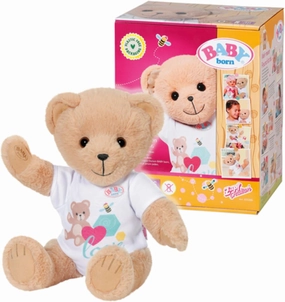 Zapf Creation 835388 BABY Born teddy bear with white sleeper - cuddle, moving arms and legs, rotating head, hand wash, with friendship book and sticker sheet.