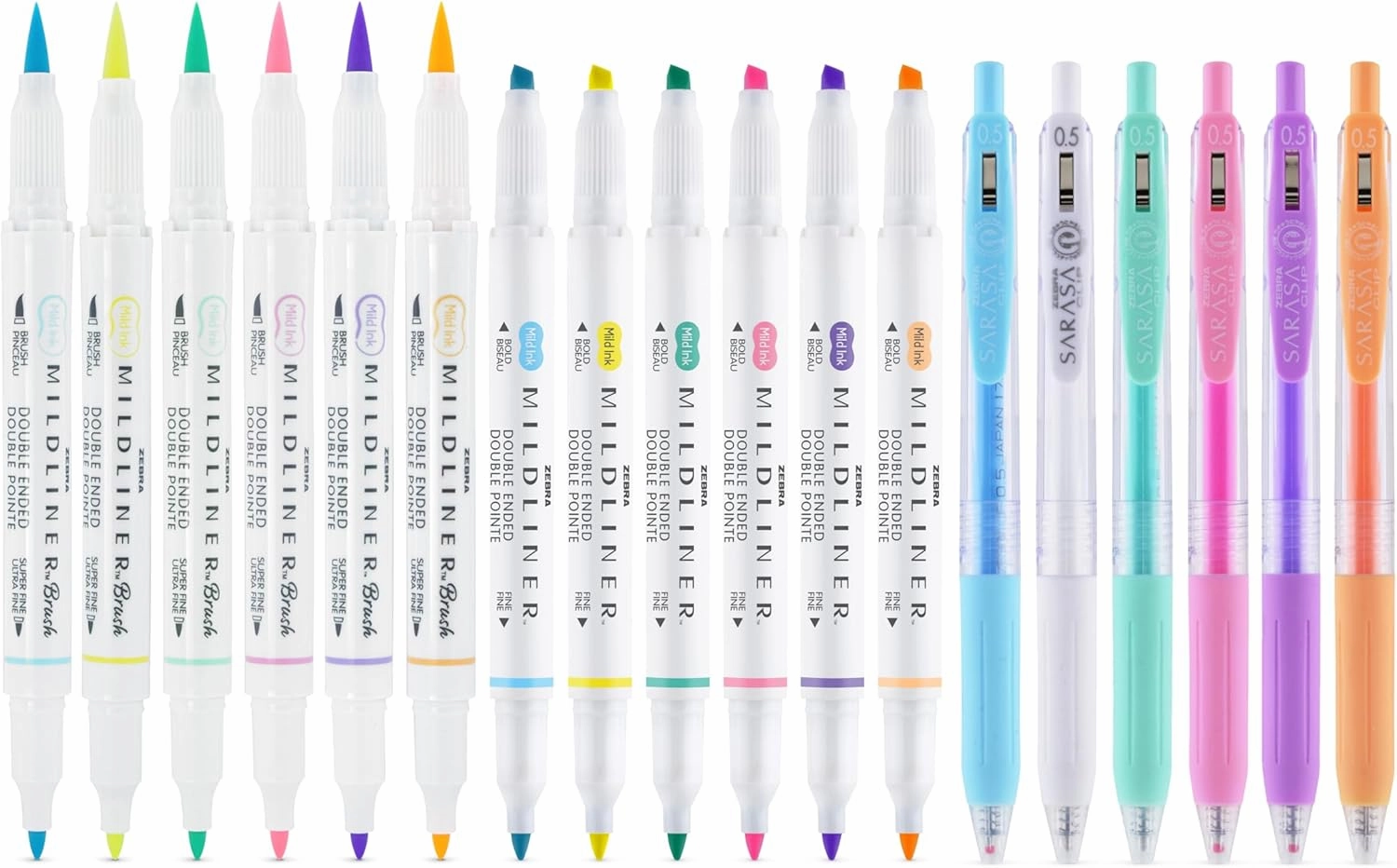 Zebra Pen - Journaling and Lettering Set - Highlighters, Brush Pens & 0.5mm Sarasa Gel Pens - No Bleed, Pastel Ink for Bible Highlighting, Calligraphy & Bullet Journaling - 18 Pack (76018)