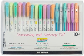 Zebra Pen - Journaling and Lettering Set - Highlighters, Brush Pens & 0.5mm Sarasa Gel Pens - No Bleed, Pastel Ink for Bible Highlighting, Calligraphy & Bullet Journaling - 18 Pack (76018)
