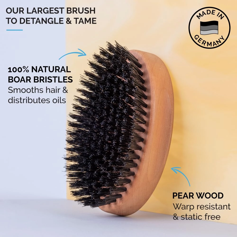 ZEUS Oval Military Beard Brush with Bristle Cleaner, Boar Bristle Beard Brush & Bristle Rake Cleaner Gift Set (Made in Germany) Firm Bristles Q91