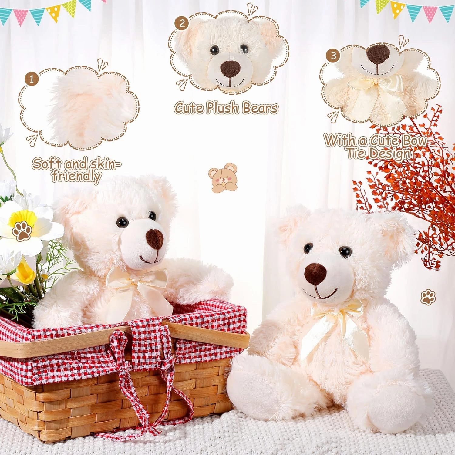 Zhanmai 18 Pcs 14 Inch Bears Stuffed Animal 2025 Graduation Gifts Bulk Plush Bear Toys for Birthday Baby Shower Party Favor(White)