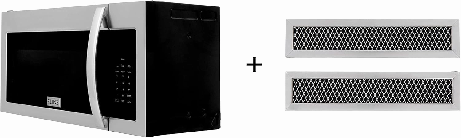 ZLINE 30" 1.5 cu. ft. Over the Range Microwave in Stainless Steel with Modern Handle and Set of 2 Charcoal Filters (MWO-OTRCF-30)