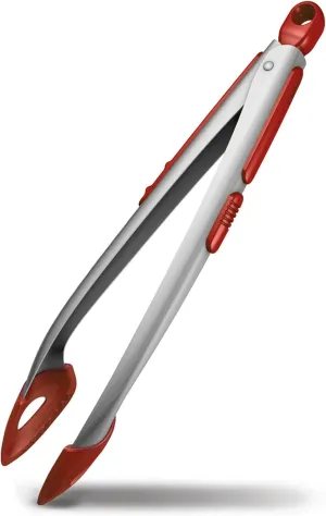 Zyliss Cook N Serve Silicone and Stainless Steel Tongs, 13-Inch, Red